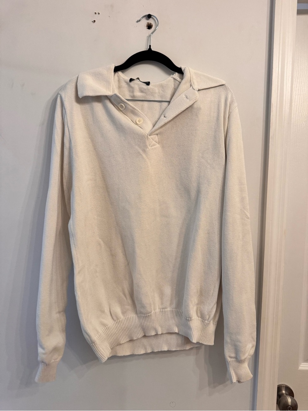 Brandy Melville Cream V-Neck Button-Collar Sweater
